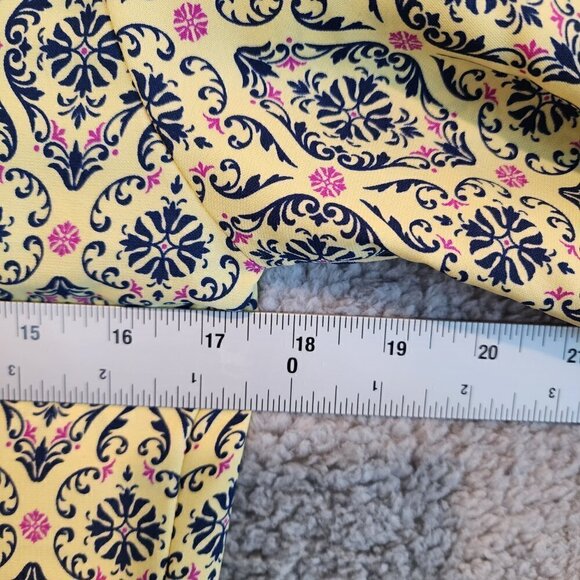 GiBiu Mini Dress Above Knee Yellow Blue Pink Sz Small Damask Style Pattern - Picture 7 of 9